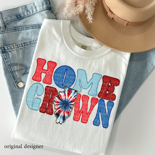 Illinois Home Grown **EXCLUSIVE** Faux Embroidery, Wood, & Sparkle DTF & Sublimation Transfer