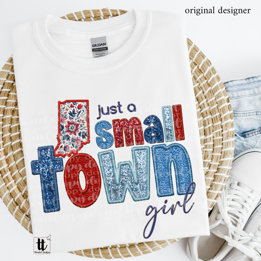 Indiana Small Town **EXCLUSIVE** Faux Embroidery, Chenille, & Sparkles DTF & Sublimation Transfer