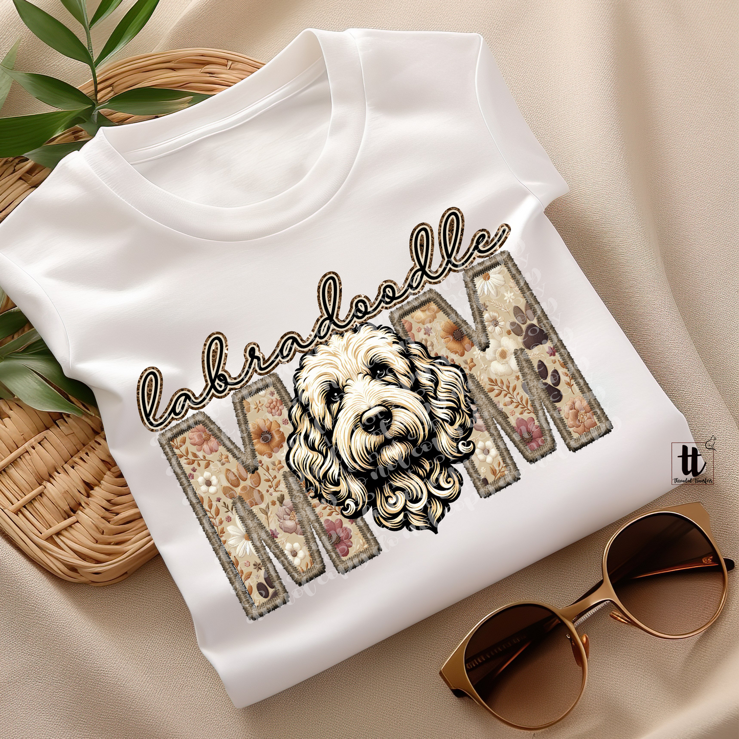 Labradoodle Mom Faux Embroidery & Faux Sparkle DTF Transfer