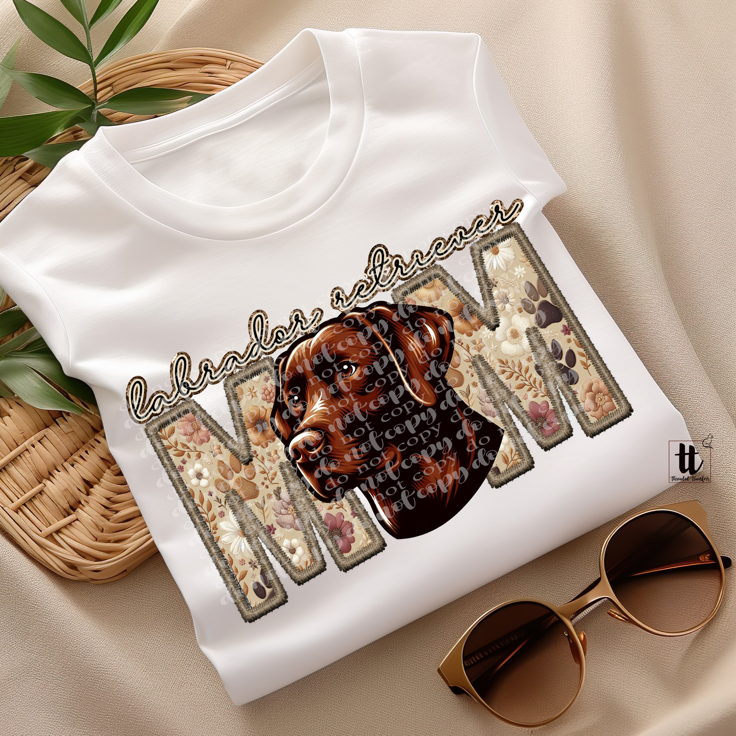 Labrador Retriever Mom Chocolate Faux Embroidery & Faux Sparkle DTF Transfer