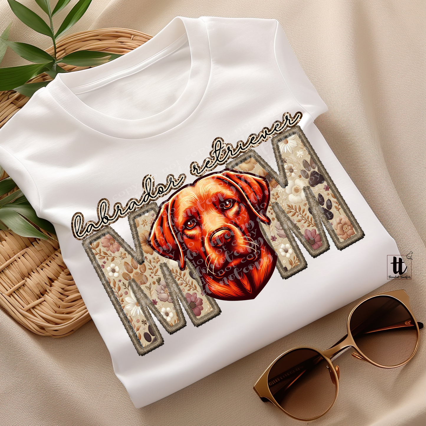 Labrador Retriever Mom red Faux Embroidery & Faux Sparkle DTF Transfer