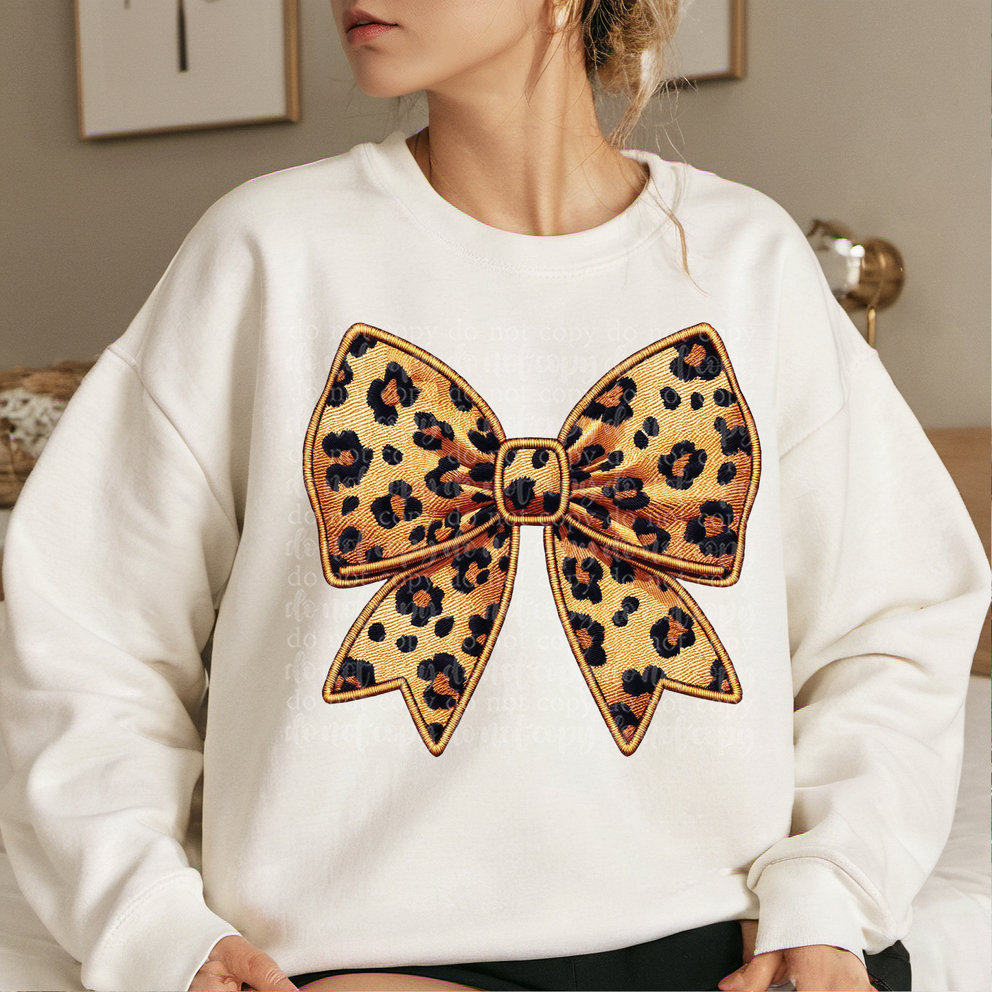 Leopard Coquette Bow Faux Embroidery DTF Transfer