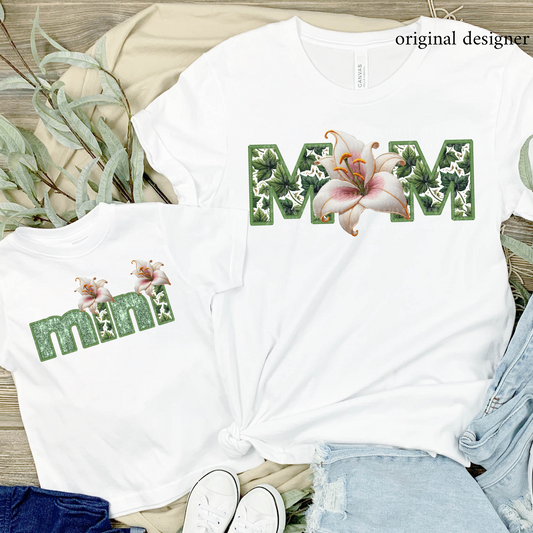 Lily Mom/Mini (choose from menu) **EXCLUSIVE** Faux Embroidery, Chenille, & Sparkles DTF & Sublimation Transfer