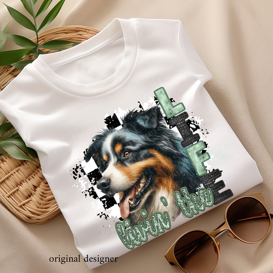 Livin' the Australian Shepherd Life **EXCLUSIVE** Faux Embroidery, Etched Metal, & Sparkle DTF & Sublimation Transfer