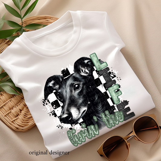 Livin' the Black Italian Greyhound Life **EXCLUSIVE** Faux Embroidery, Etched Metal, & Sparkle DTF & Sublimation Transfer