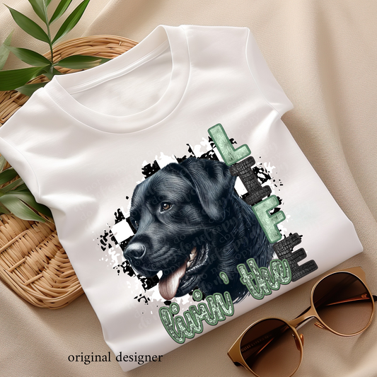 Livin' the Black Labrador Retriever Life **EXCLUSIVE** Faux Embroidery, Etched Metal, & Sparkle DTF & Sublimation Transfer