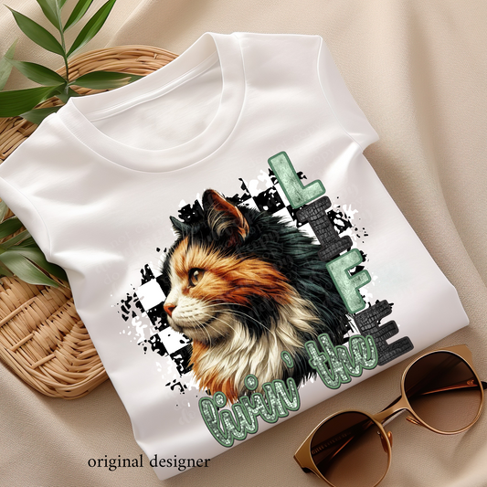 Livin' the Calico Cat Life **EXCLUSIVE** Faux Embroidery, Etched Metal, & Sparkle DTF & Sublimation Transfer