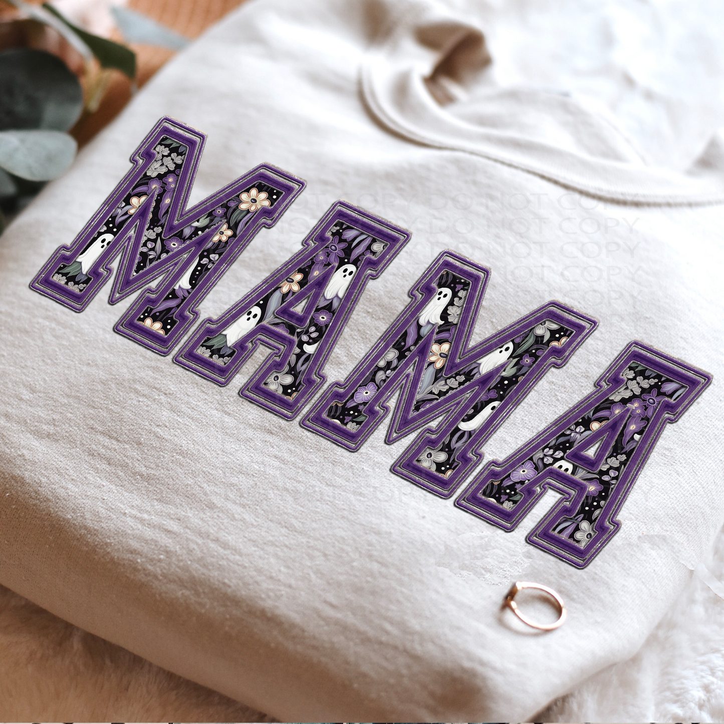 Mama Ghost Floral Faux Embroidery DTF Transfer