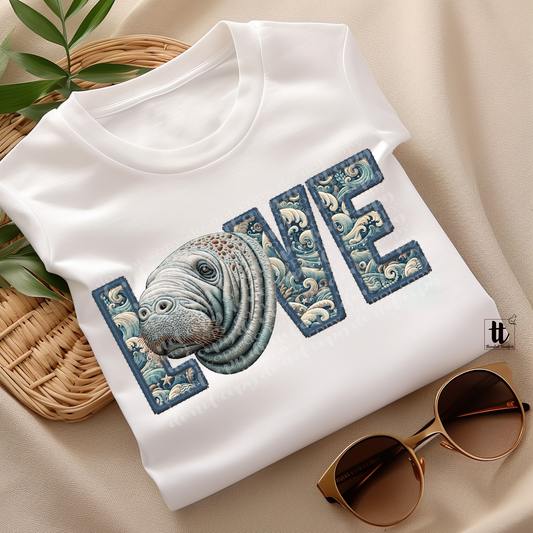 Manatee Love **EXCLUSIVE** Faux Embroidery DTF & Sublimation Transfer