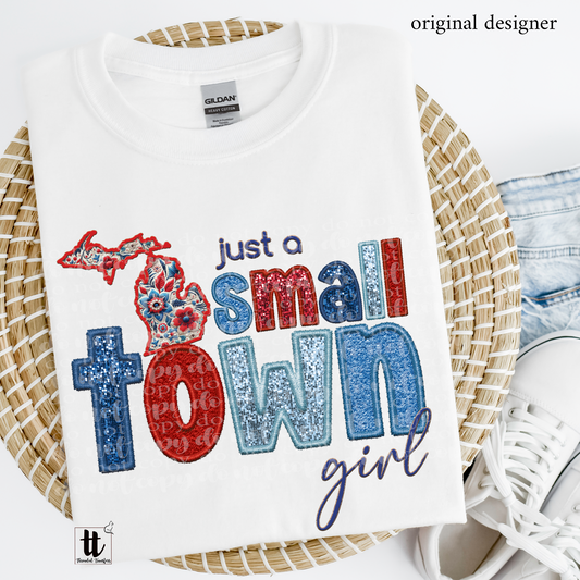 Michigan Small Town **EXCLUSIVE** Faux Embroidery, Chenille, & Sparkles DTF & Sublimation Transfer