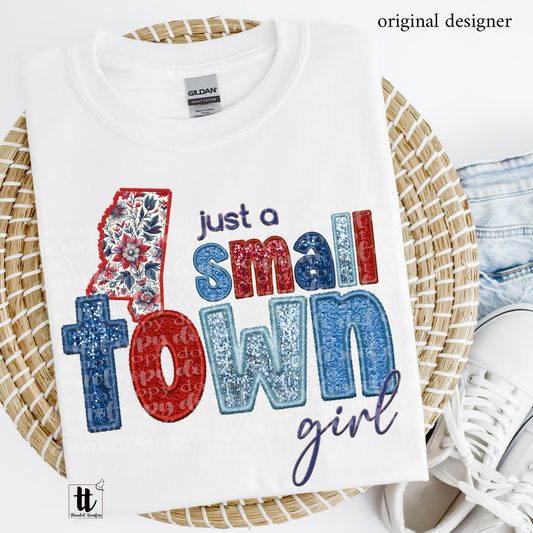 Mississippi Small Town **EXCLUSIVE** Faux Embroidery, Chenille, & Sparkles DTF & Sublimation Transfer