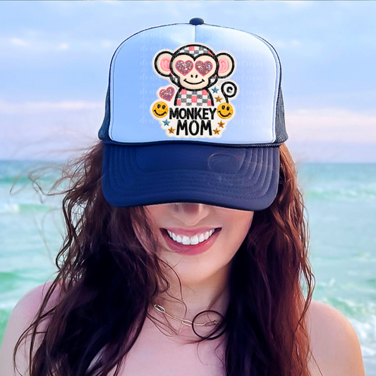 Monkey Mom Faux Embroidery Hat DTF & Sublimation Transfer