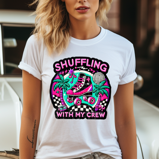 My Crew Shuffling Faux Embroidery Neon/Black Light Reactive Ink DTF Transfer