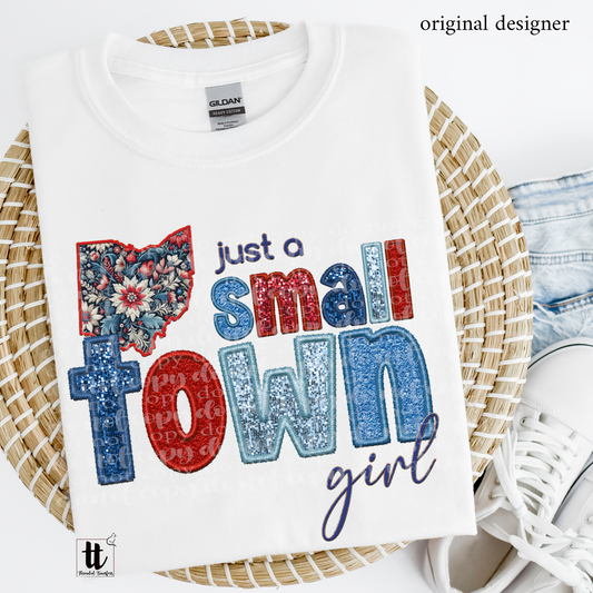 Ohio Small Town **EXCLUSIVE** Faux Embroidery, Chenille, & Sparkles DTF & Sublimation Transfer