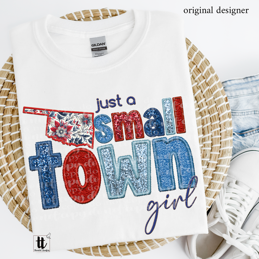 Oklahoma Small Town **EXCLUSIVE** Faux Embroidery, Chenille, & Sparkles DTF & Sublimation Transfer
