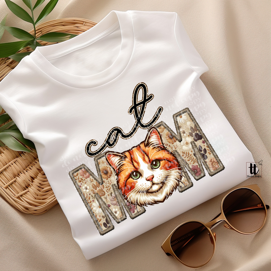 Orange Cat Mom **EXCLUSIVE** Faux Embroidery & Faux Sparkle DTF & Sublimation Transfer
