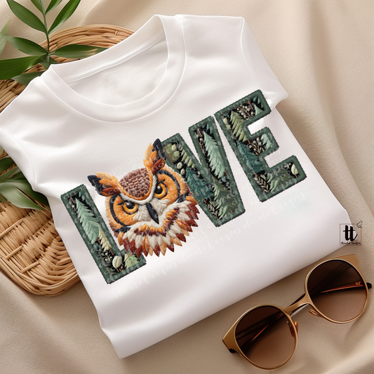 Owl Love **EXCLUSIVE** Faux Embroidery DTF & Sublimation Transfer