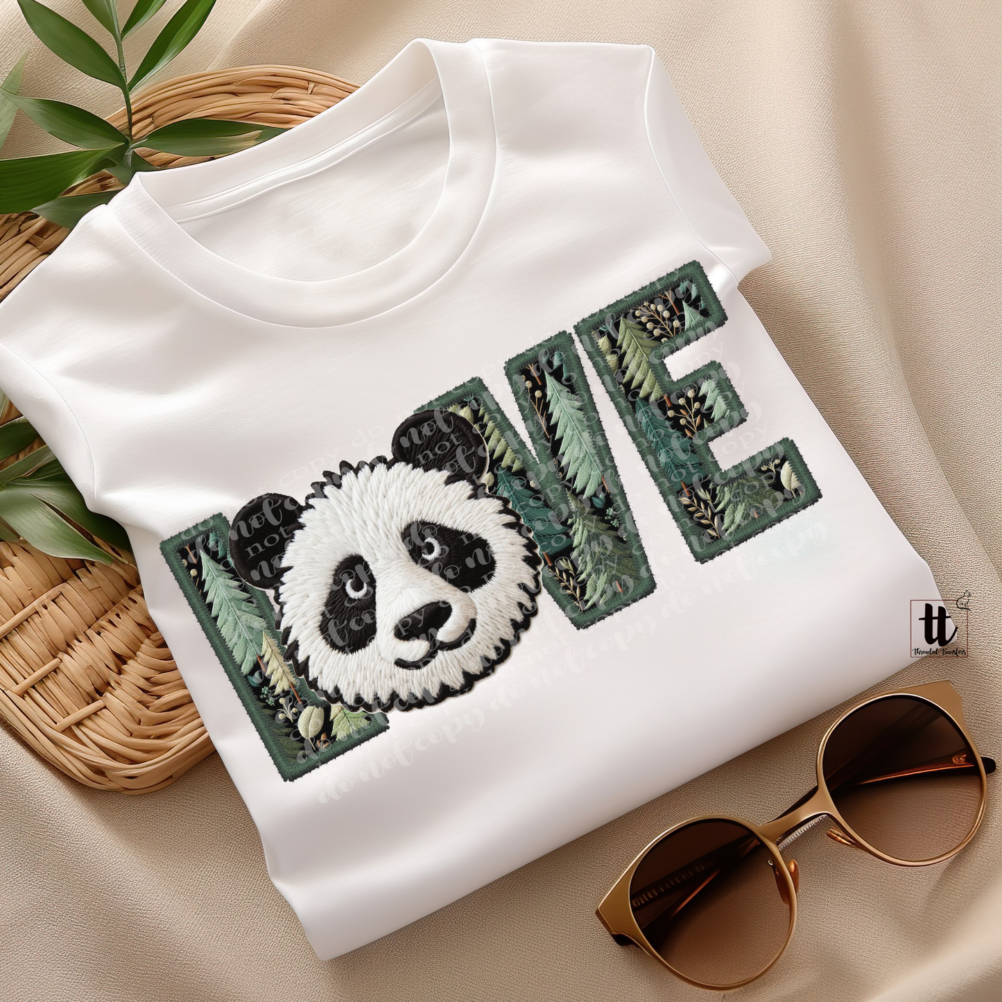 Panda Love Faux Embroidery DTF Transfer