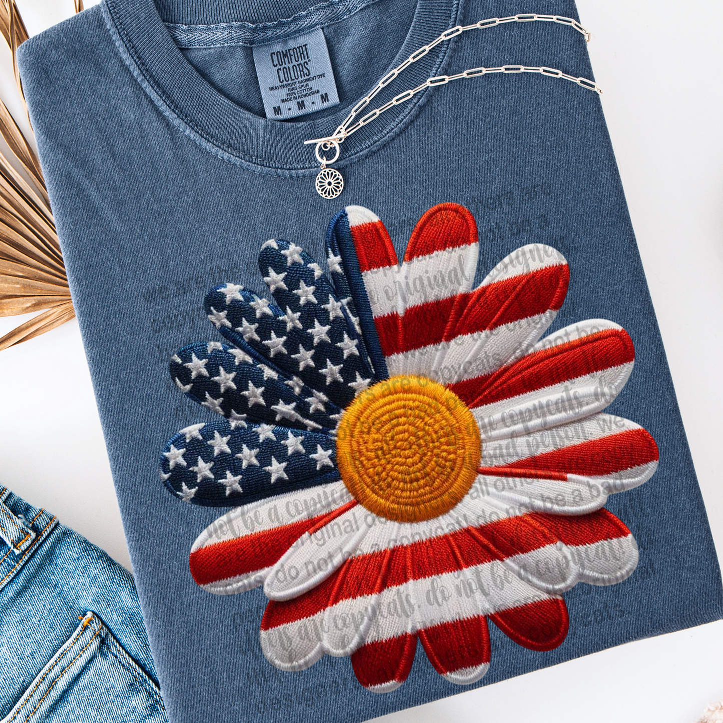 Patriotic Daisy Faux Embroidery DTF Transfer