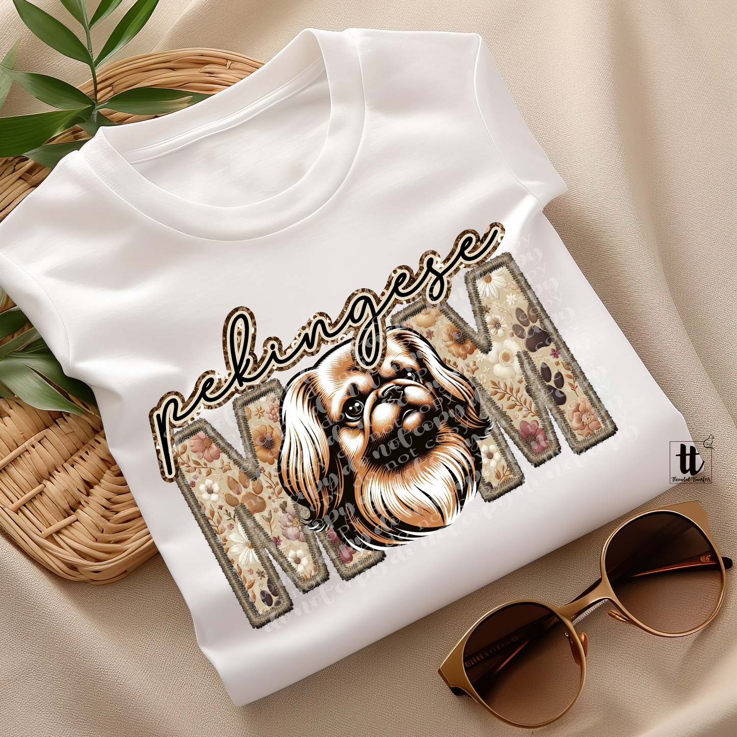 Pekingese Mom Faux Embroidery & Faux Sparkle DTF Transfer