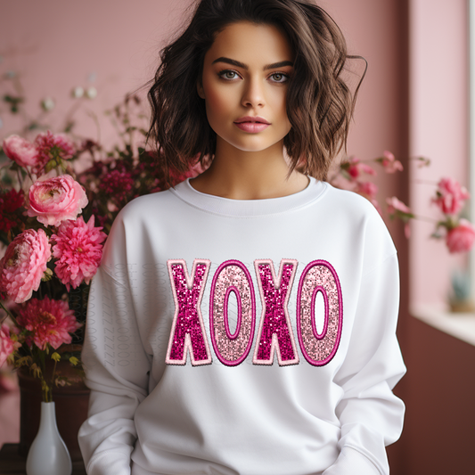 Pink XOXO Faux Embroidery and Sparkles DTF & Sublimation Transfer