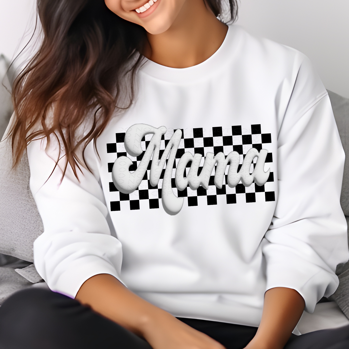 Retro Checkered Mama Faux Puff *EXCLUSIVE* DTF & Sublimation Transfer