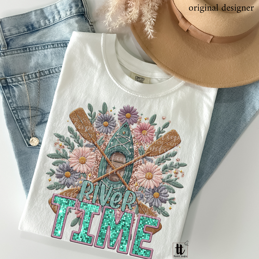 River Time Faux Embroidery DTF & Sparkle **EXCLUSIVE** Sublimation Transfer
