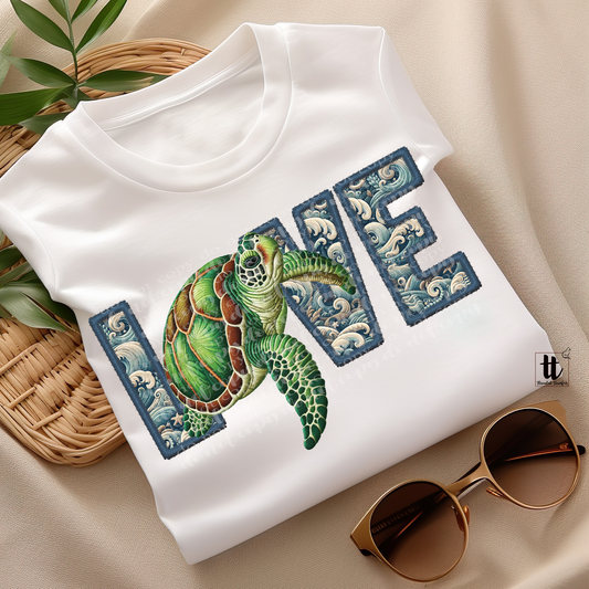 Sea Turtle Love **EXCLUSIVE** Faux Embroidery DTF & Sublimation Transfer