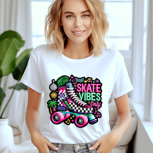 Skate Vibes Only Faux Embroidery Neon/Black Light Reactive Ink DTF Transfer