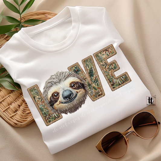 Sloth Love **EXCLUSIVE** Faux Embroidery DTF & Sublimation Transfer