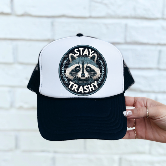 Stay Trashy Raccoon Faux Embroidery Hat DTF & Sublimation Transfer