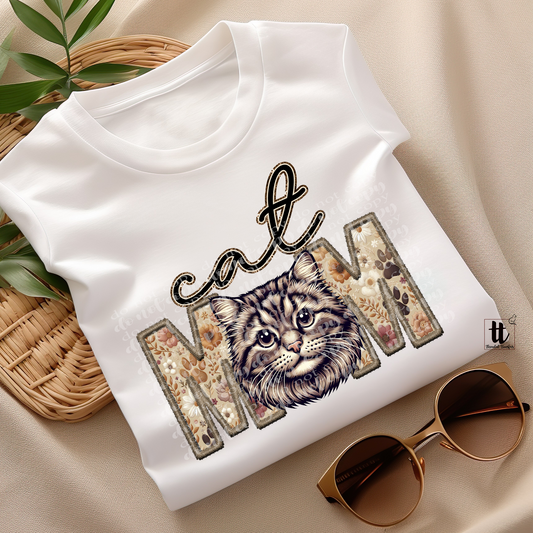 Tabby Cat Mom **EXCLUSIVE** Faux Embroidery & Faux Sparkle DTF & Sublimation Transfer