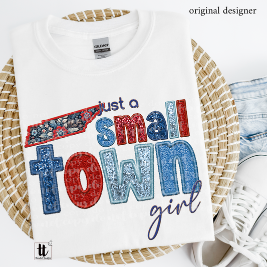 Tennessee Small Town **EXCLUSIVE** Faux Embroidery, Chenille, & Sparkles DTF & Sublimation Transfer