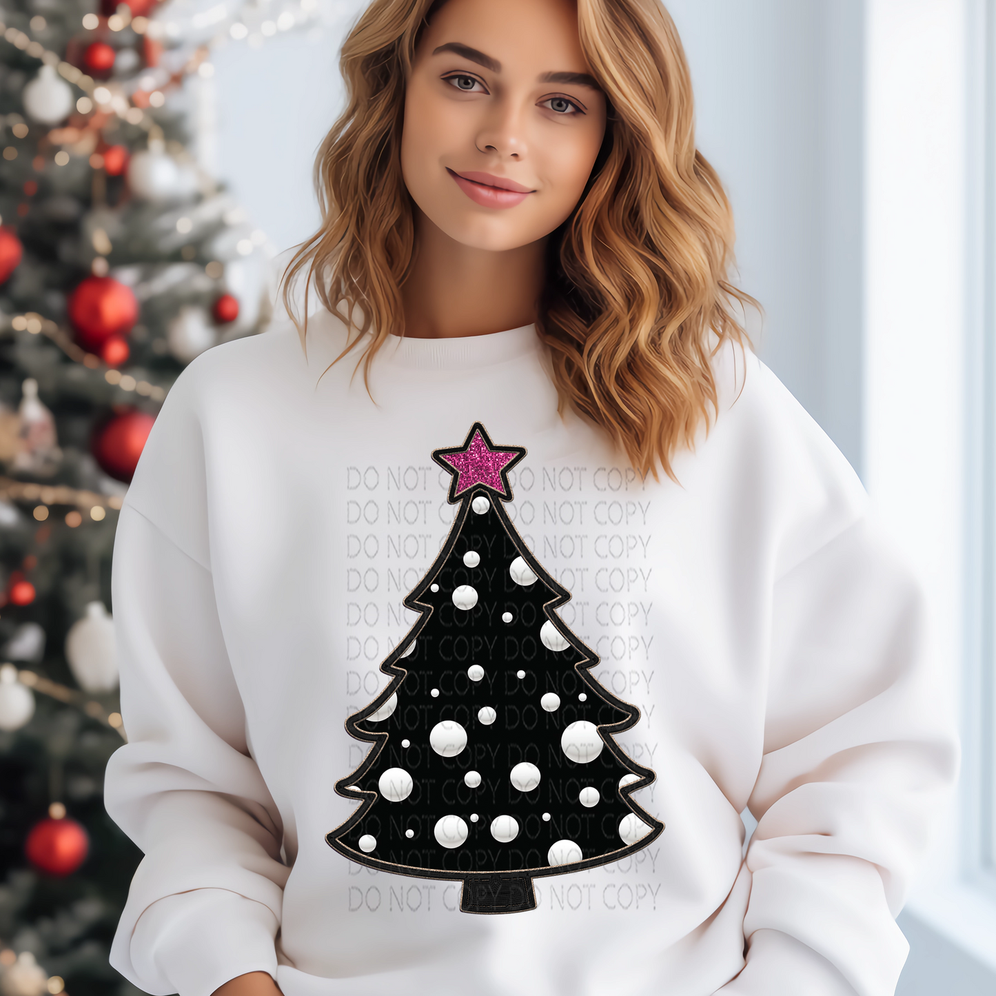 Black an White Dot Christmas Tree Faux 3D, Embroidery and Sparkle **EXCLUSIVE** DTF & Sublimation Transfer