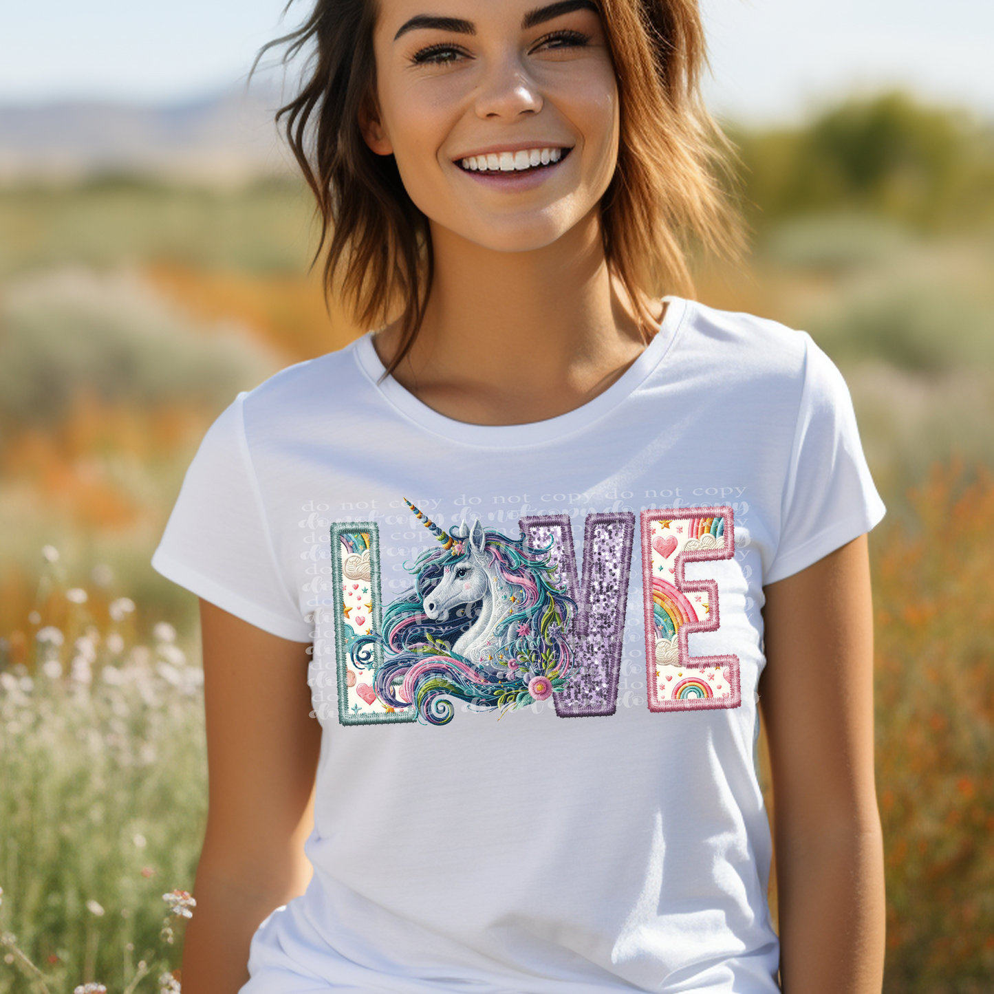 Unicorn Love Faux Embroidery & Faux Sparkle DTF Transfer