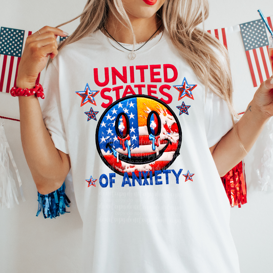 United States of Anxiety Faux Embroidery DTF & Sublimation Transfer