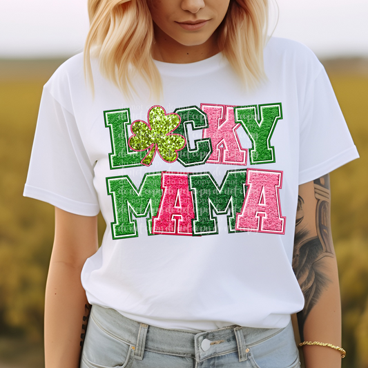 Varsity Lucky Mama Faux Embroidery and Chenille DTF & Sublimation Transfer