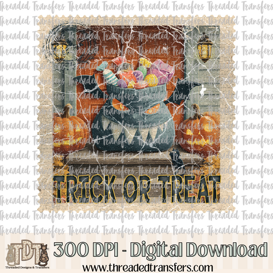 Vintage Horror Trick or Treat Stamp Digital Design Download (PNG Format - no product shipped)
