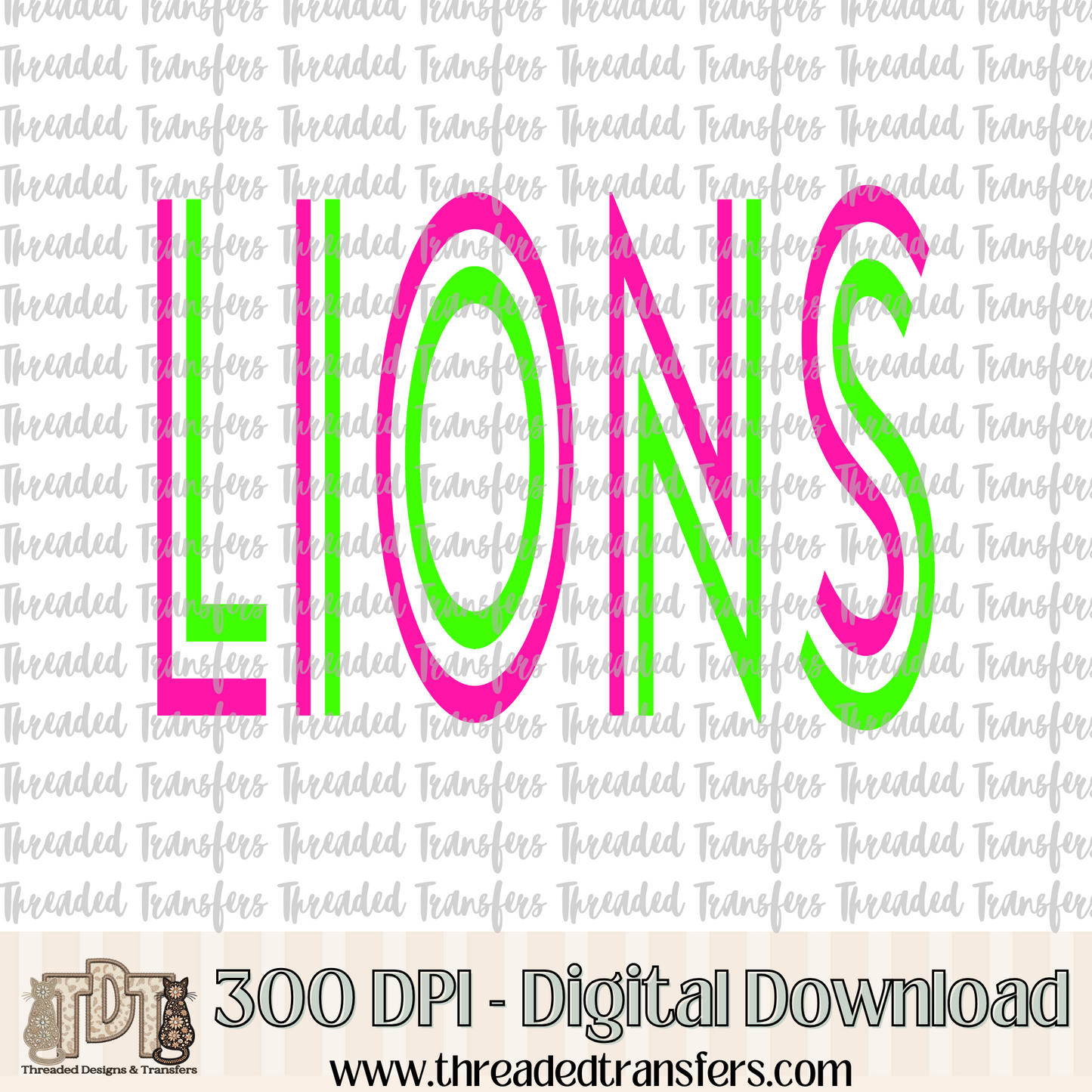Vibrant Lions Mascot Typography Digital Design Download (PNG Format - no product shipped)