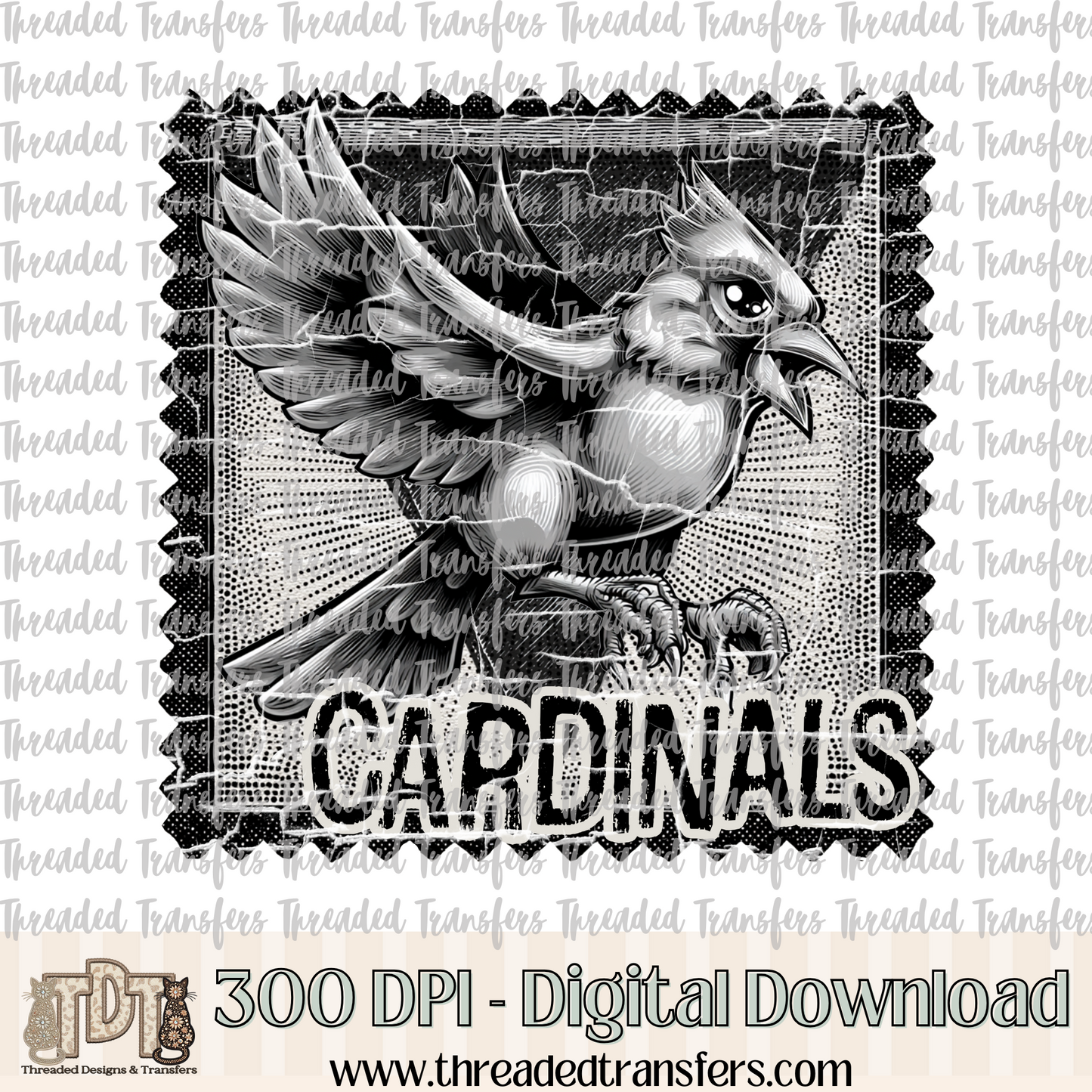 Cardinals Mascot Stamp Digital Design Download (PNG Format - no product shipped)