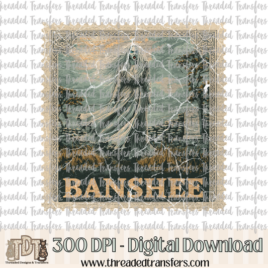 Vintage Horror Banshee Stamp Digital Design Download (PNG Format - no product shipped)