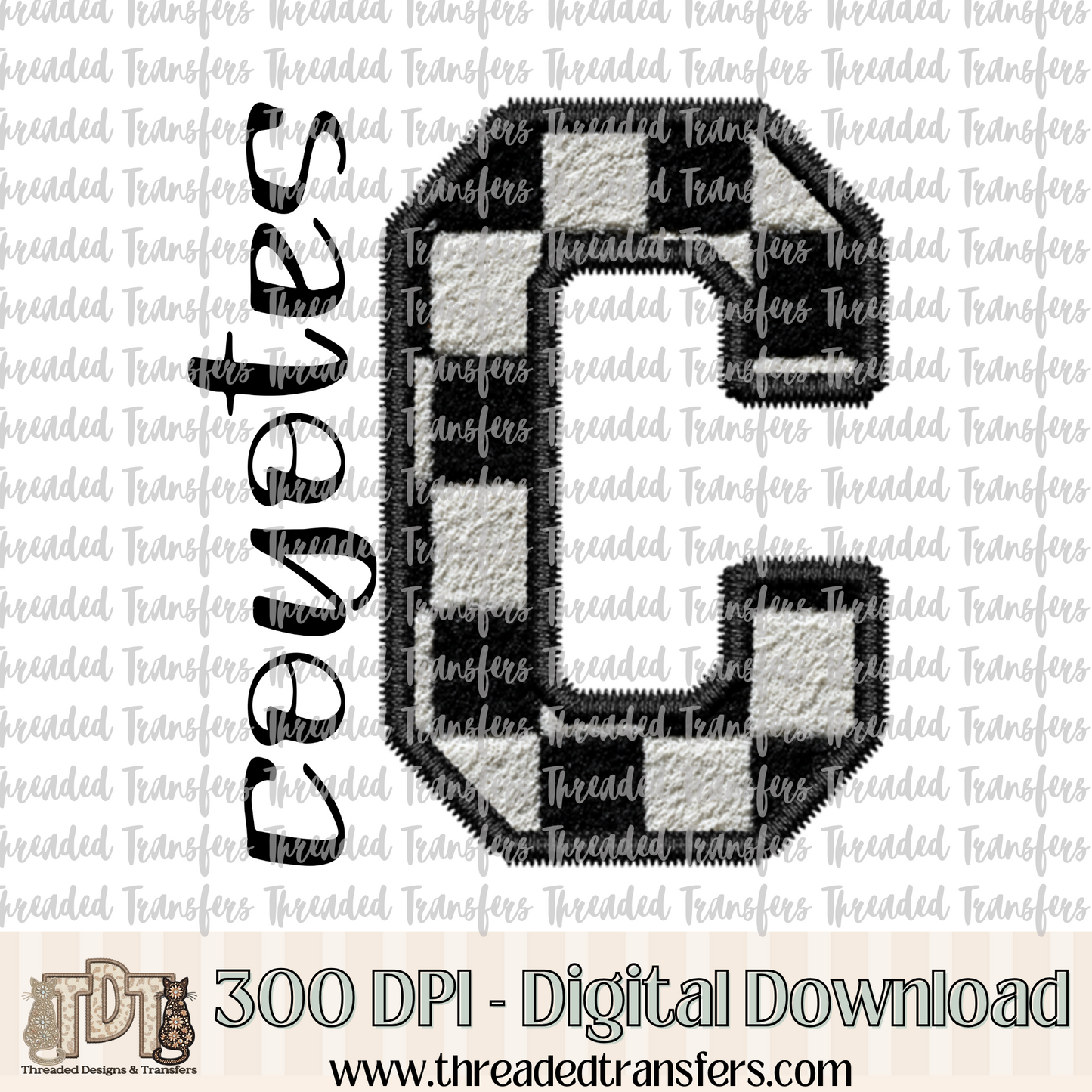 Fuzzy Checker Coyotes Faux Embroidery Digital Design Download (PNG Format - no product shipped)