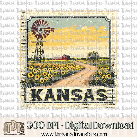 Vintage Kansas Stamp Digital Design Download (PNG Format - no product shipped)