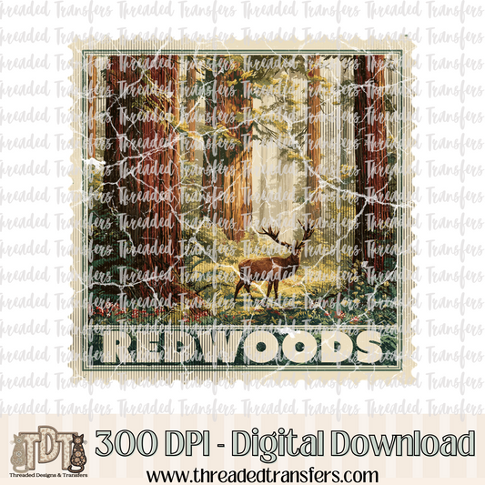 Vintage Redwoods Stamp Digital Design Download (PNG Format - no product shipped)