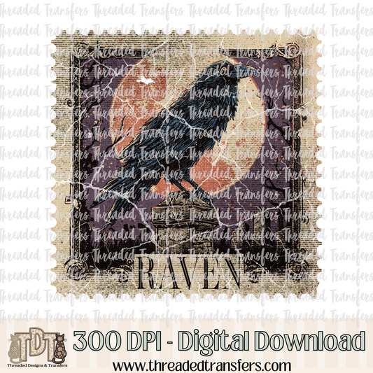 Vintage Horror Raven Stamp Digital Design Download (PNG Format - no product shipped)