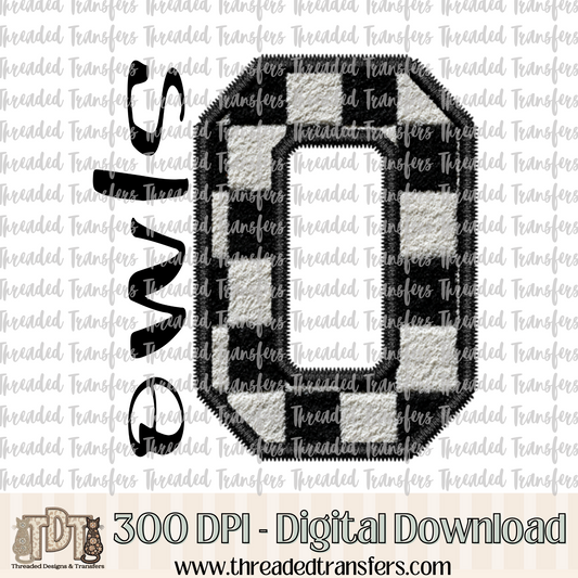 Fuzzy Checker Owls Faux Embroidery Digital Design Download (PNG Format - no product shipped)