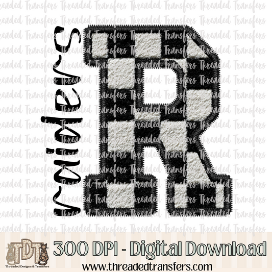 Fuzzy Checker Raiders Faux Embroidery Digital Design Download (PNG Format - no product shipped)