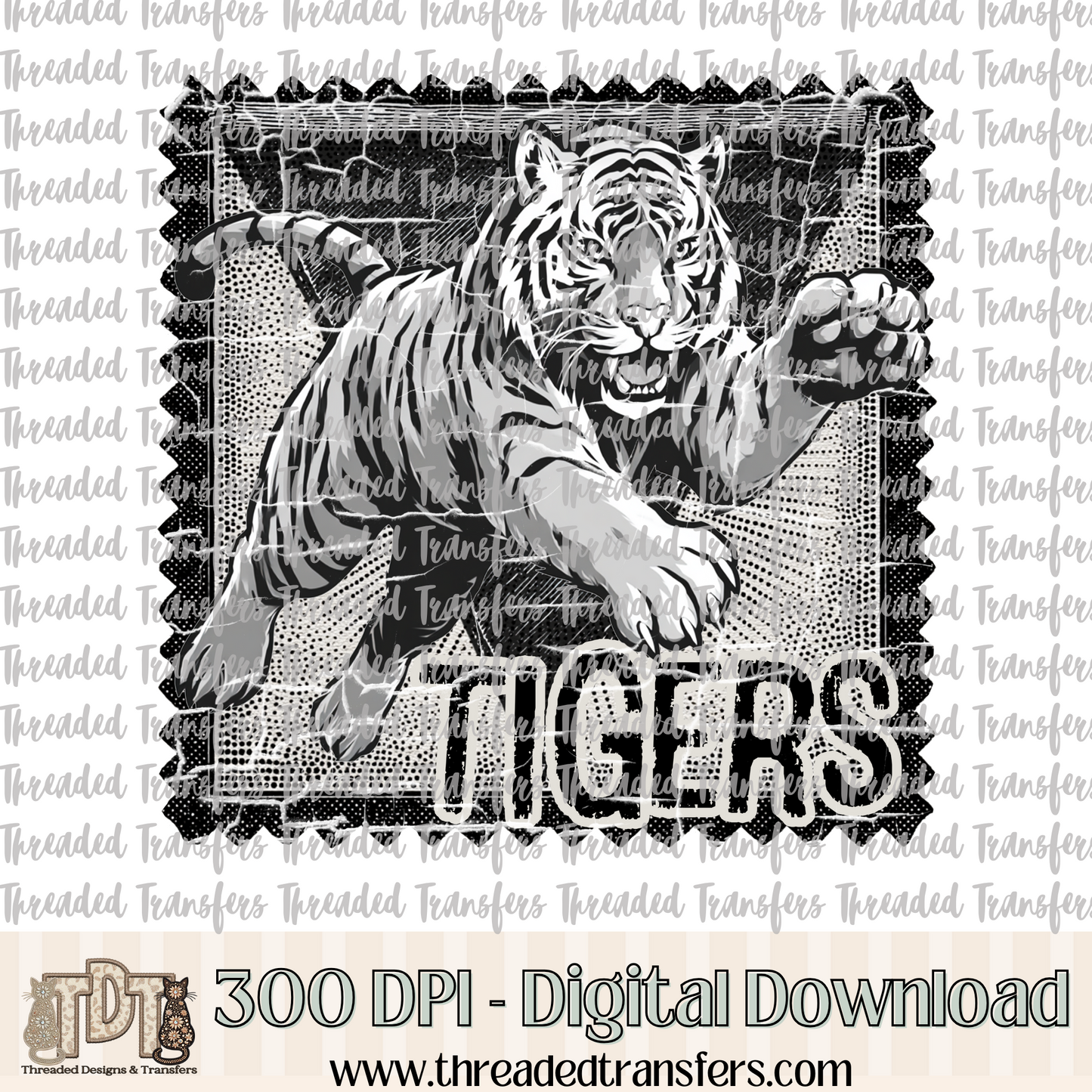 Tigers Mascot Stamp Digital Design Download (PNG Format - no product shipped)