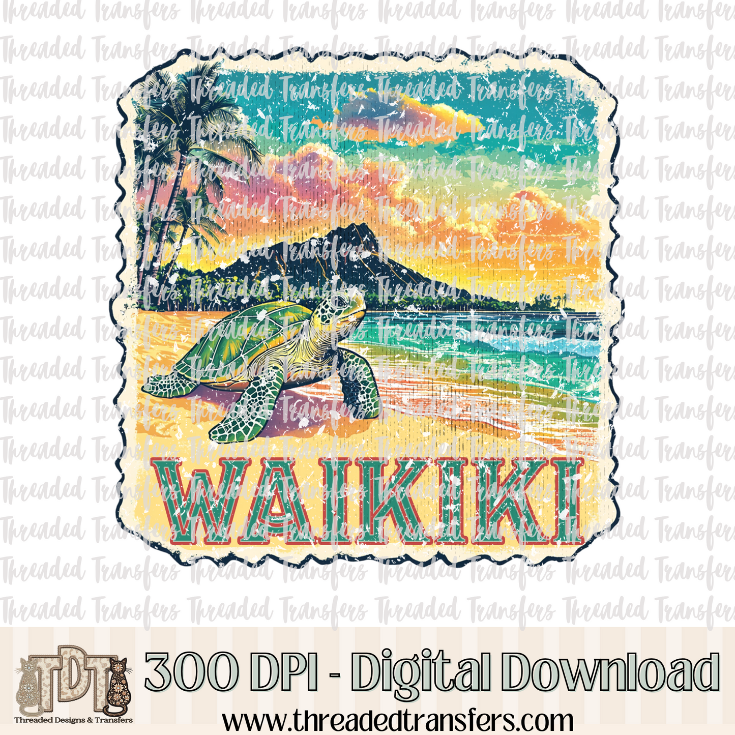 Vintage Waikiki Stamp Digital Design Download (PNG Format - no product shipped)