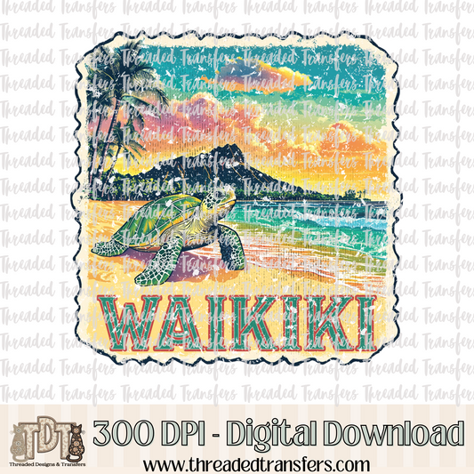 Vintage Waikiki Stamp Digital Design Download (PNG Format - no product shipped)